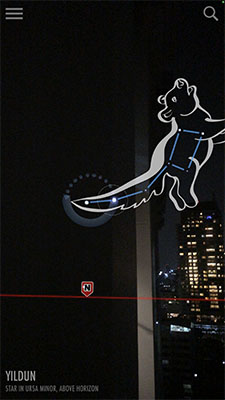 SkyView Lite: the dotted lines show how the stars will move across the sky.