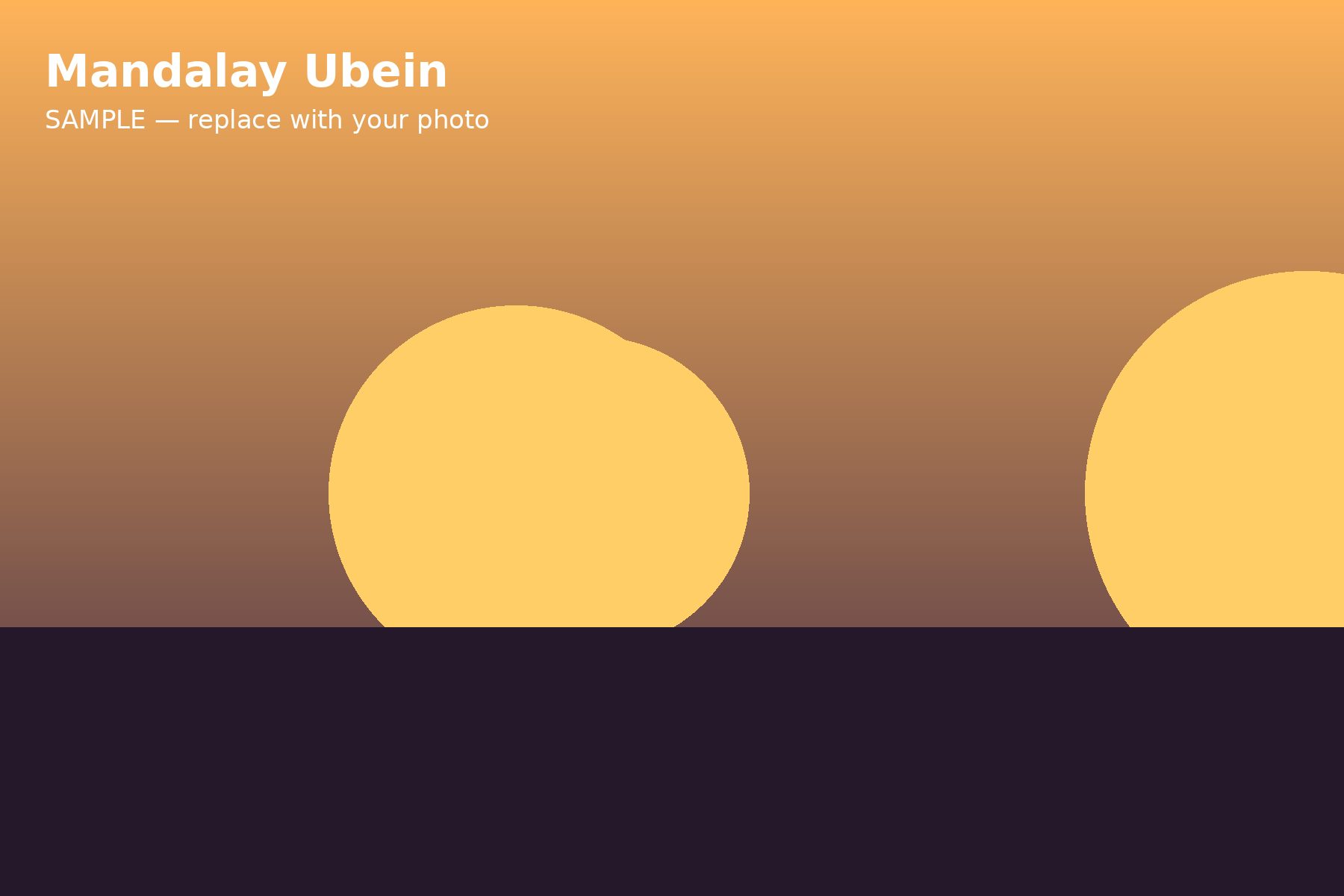 U Bein Bridge at golden hour — The world's longest teak footbridge silhouetted at sunset.